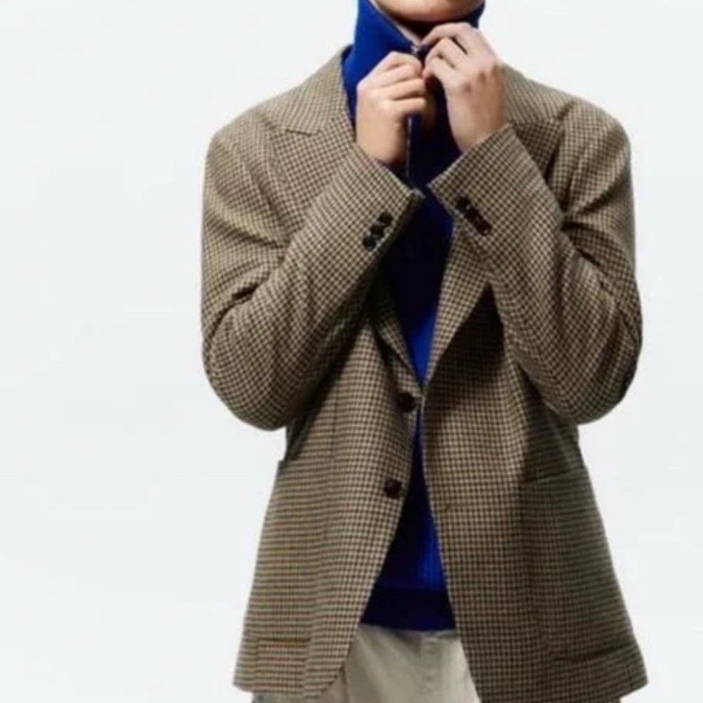 ZARA MENS RELAXED FIT HOUNDSTOOTHโ BLAZER